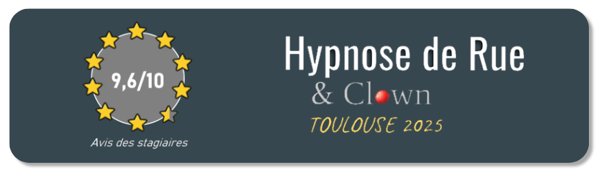 Bannière stage Hypnose de rue et Clown